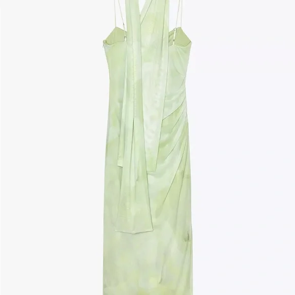 Zara Green Tulle Midi Dress with Scarf - Picture 6 of 8